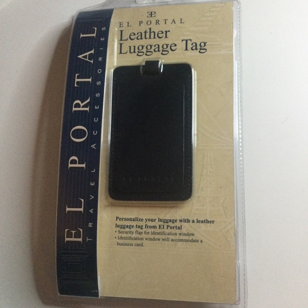 EL PORTAL BLACK LEATHER LUGGAGE TAG NWT